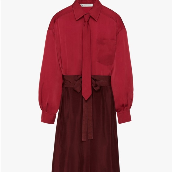 Zara Limited Edition Red Satin Effect Midi Belt Dress - Picture 2 of 8